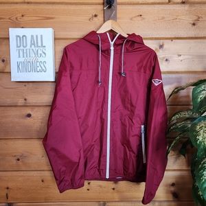 Aigle Vintage Series Red Hooded Zip Up Jacket Coated Rain Water Vented Coat Sz M